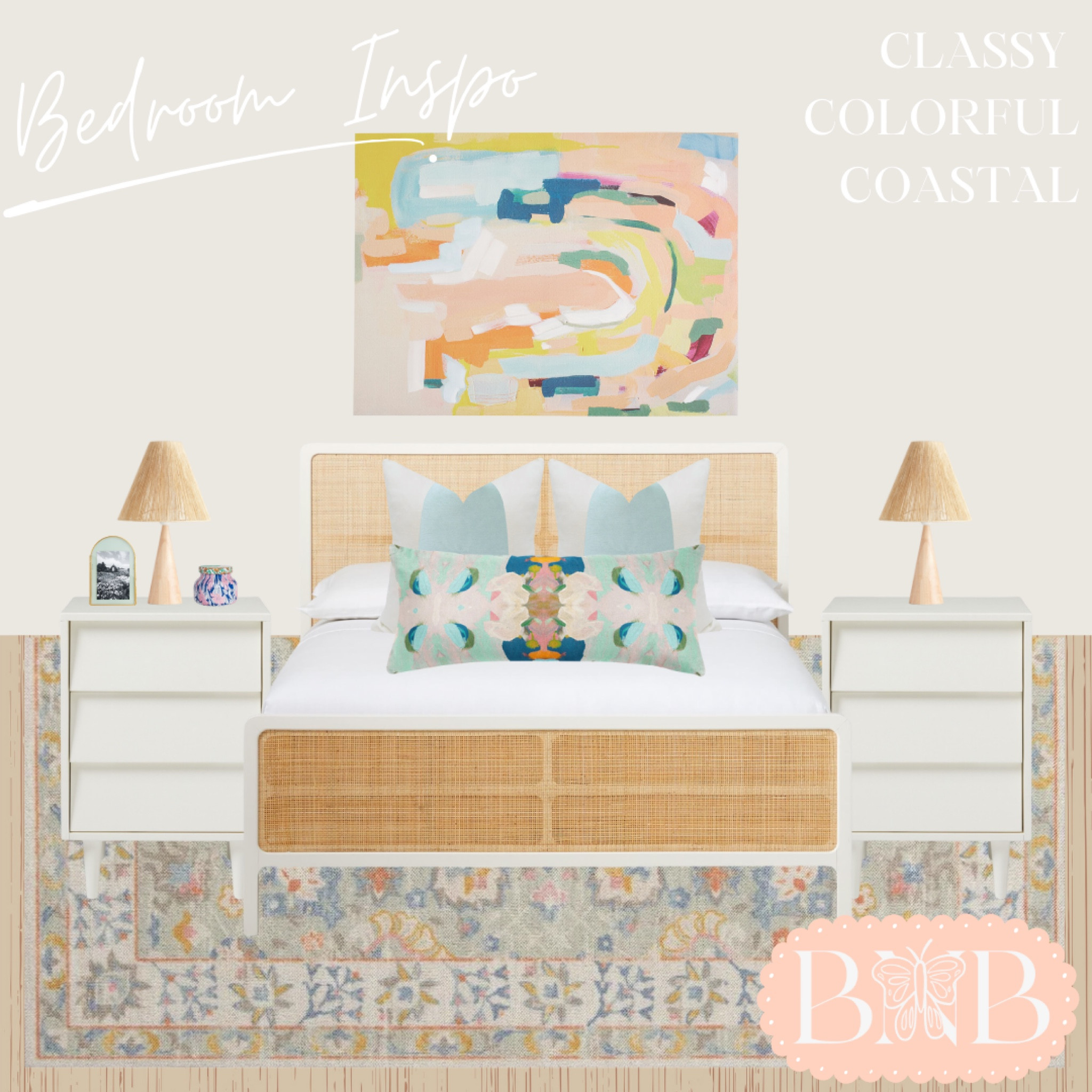 classy, colorful, coastal bedroom inspo 🤍🪞 pillows shown are from Laura Park can’t link them here 

#LTKhome #LTKFind