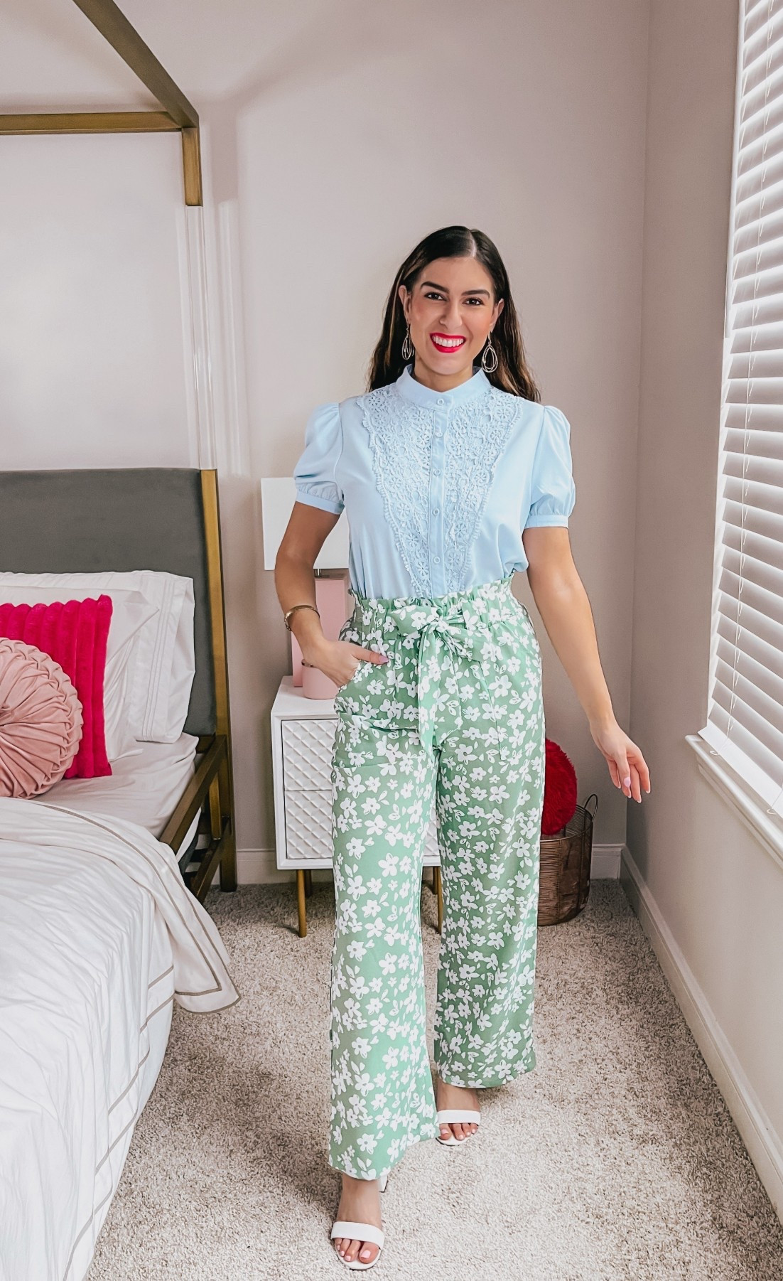 Amazon Work Wear Outfit 💚🩵 Super cute blouse and green floral pants for an colorful spring office outfit. 


#LTKootd #LTKWorkwear #LTKSeasonal