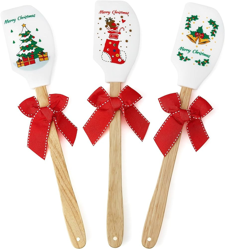 Cibeat Christmas Silicone Spatulas, 3 Pieces Premium Heat Resistant Cream Butter Spatula with Woo... | Amazon (US)