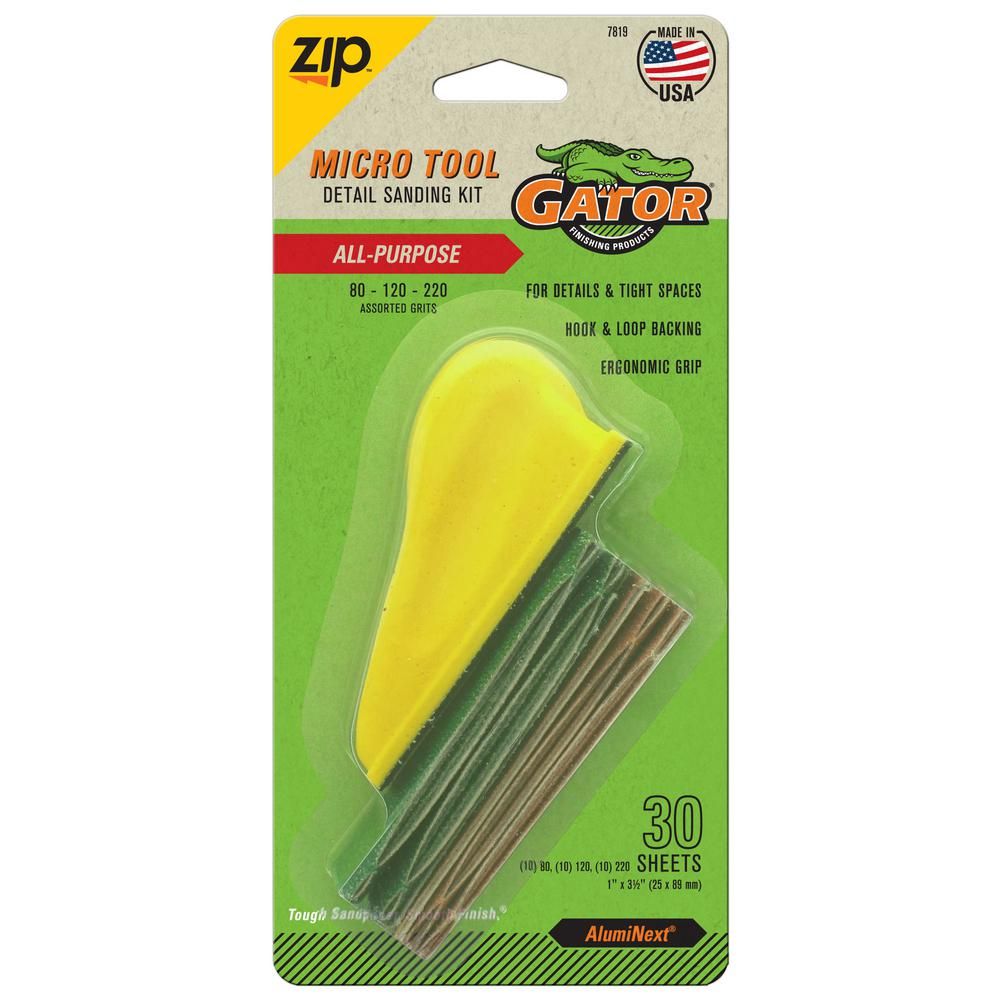Gator MicroZip 1 in. x 3-1/2 in. All-Purpose Hook and Loop Assorted Grits Detail Sanding Block Kit | The Home Depot