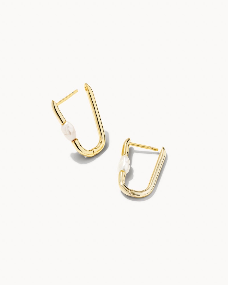 Lindsay Gold Huggie Earrings in White Pearl | Kendra Scott