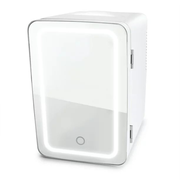 Personal Chiller LED Lighted Mini Fridge with Mirror Door, White - Walmart.com | Walmart (US)