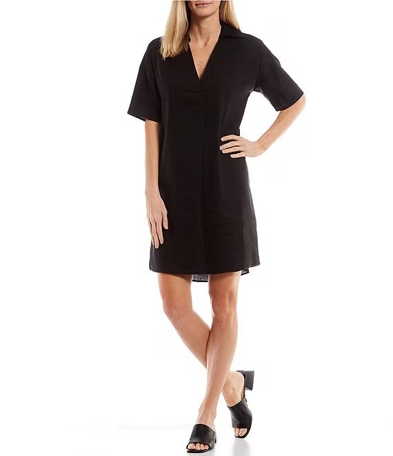 Gabby Stretch V-Neck Collared Short Sleeve Waistless Dress | Dillard's