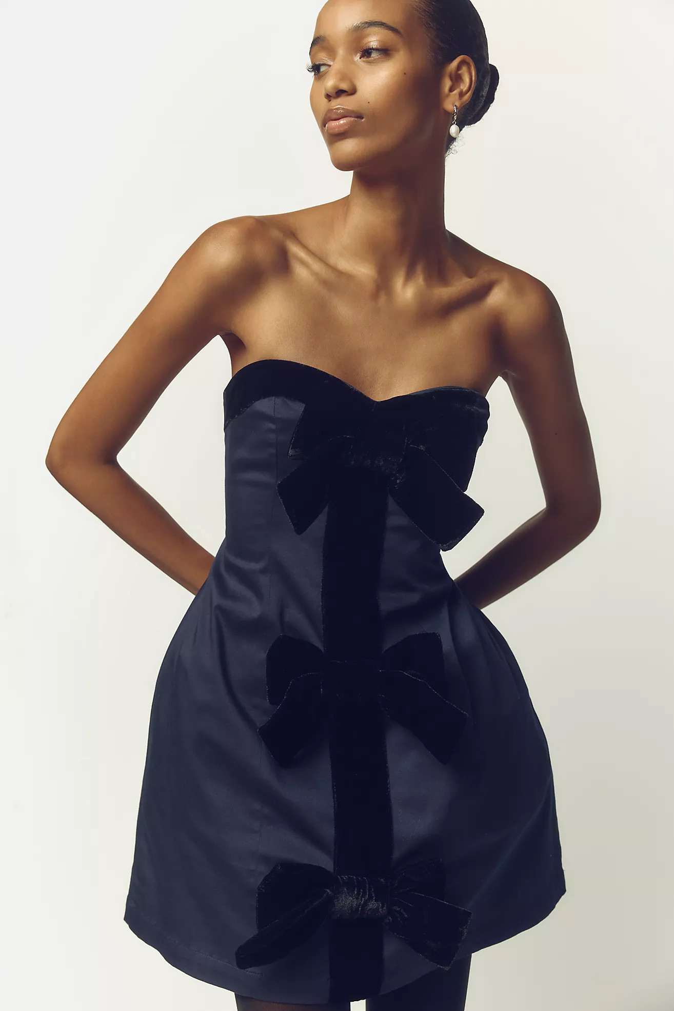 Maeve Strapless Bow Velvet Mini Dress | Anthropologie (US)