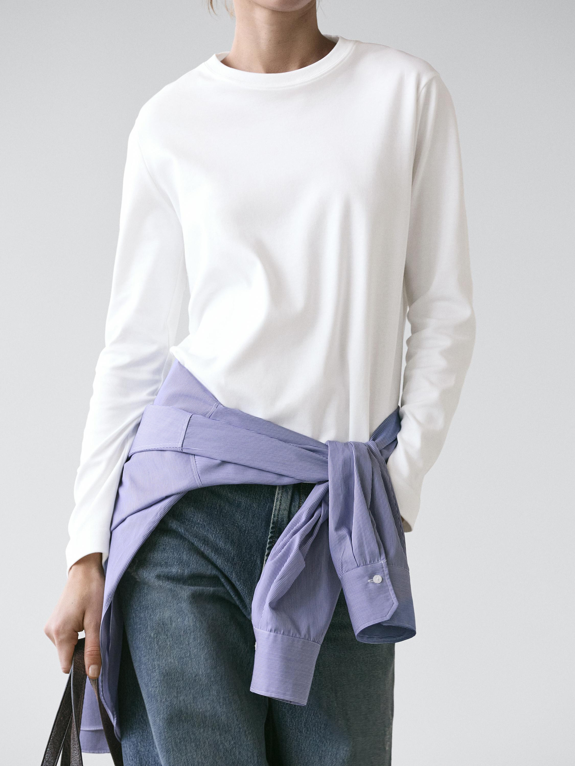 100% cotton interlock long sleeve T-shirt | Massimo Dutti UK