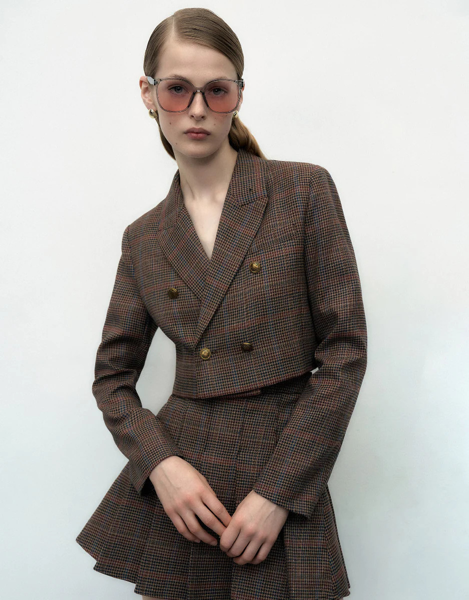 Plaid Cropped Tailored Blazer | Urban Revivo