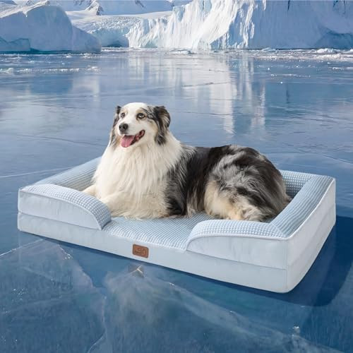 Bedsure L Plus Cooling Dog Bed for Large Dogs - Orthopedic Dog Cat Cooling Bed Washable, Big Comfort Dogs Couch Sofa with Waterproof Removable Cover, Pet Bed with Nonskid Bottom, Cooling Blue, 38" | Amazon (US)