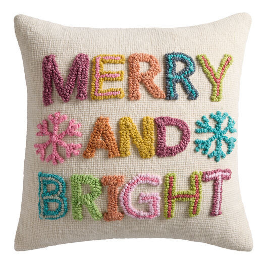 Ivory Multicolor Tufted Merry And Bright Throw Pillow by World Market | World Market