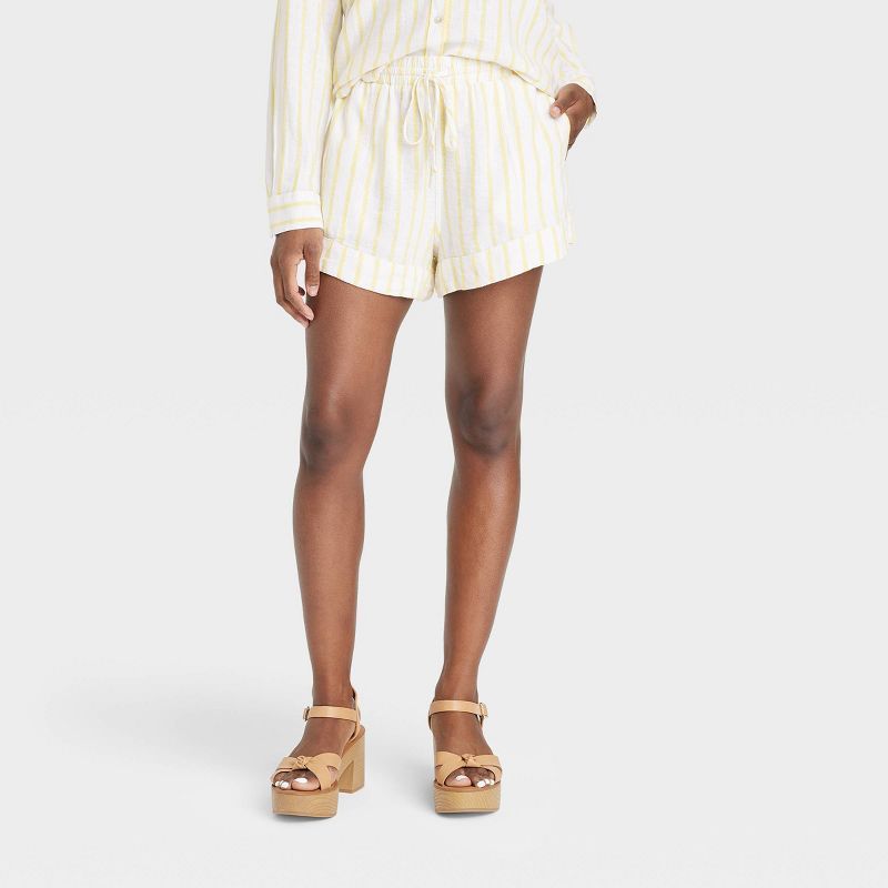 Women's High-Rise Linen Pull-On Shorts - Universal Thread™ Yellow Striped XS | Target