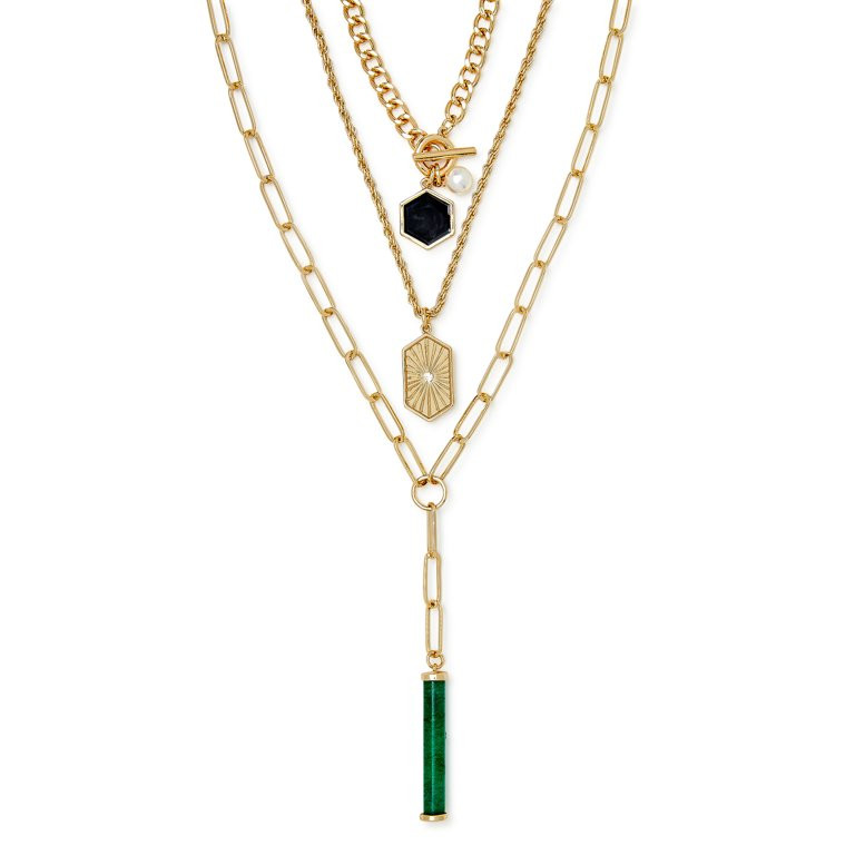 Scoop Women’s 14K Gold Flash-Plated Layering Necklaces, 3-Piece Set - Walmart.com | Walmart (US)