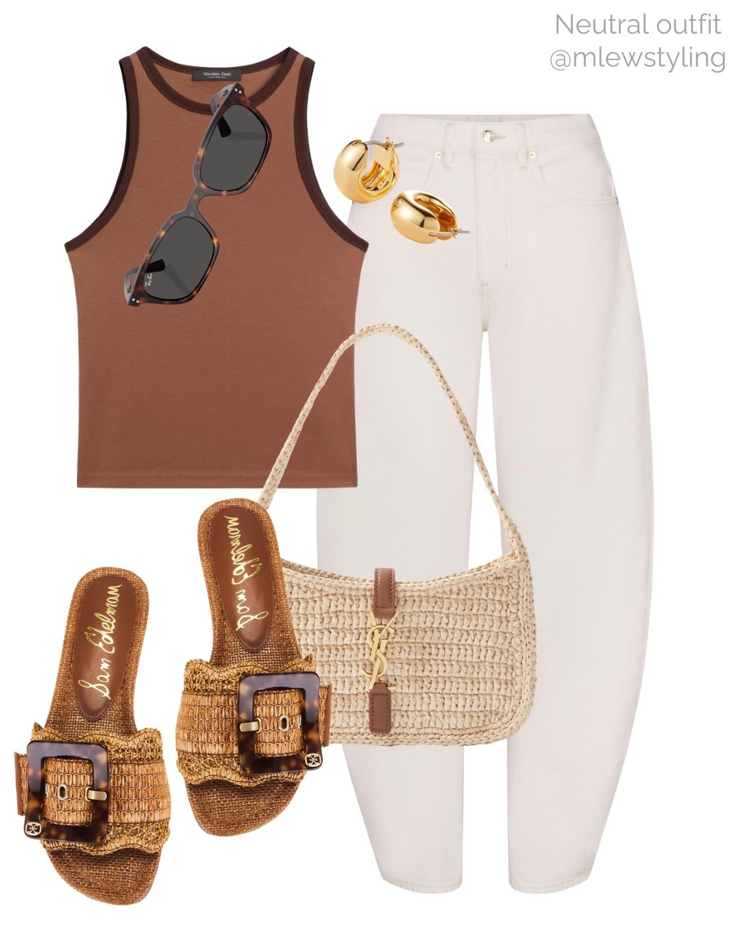 Chic everyday summer outfit ✨

Tags: massimo dutti tank top, rayban shnglasses, frame denim balloon jeans, Sam Edelman slide sandals, ysl raffia shoulder bag, barrel leg white jeans, rayban sunglasses, weekend outfit 

#LTKShoeCrush #LTKItBag #LTKStyleTip