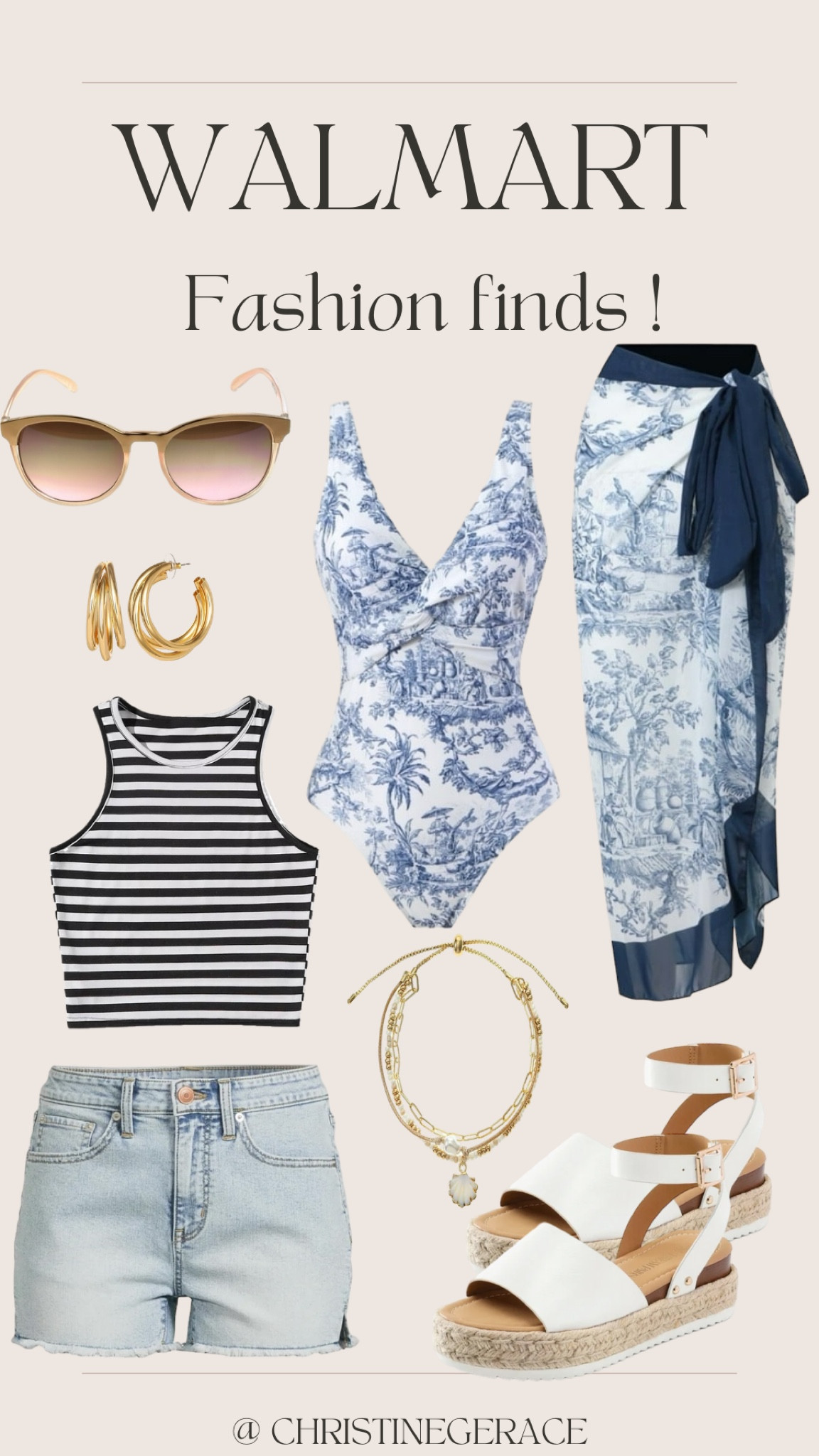 Walmart fashion finds for summer ! 
Swimsuit & coverup set, sandals, denim shorts, tank top, earrings, sunglasses , bracelet 

Walmart deals, Christinegerace 

#LTKFindsUnder50 #LTKStyleTip #LTKSummerSales