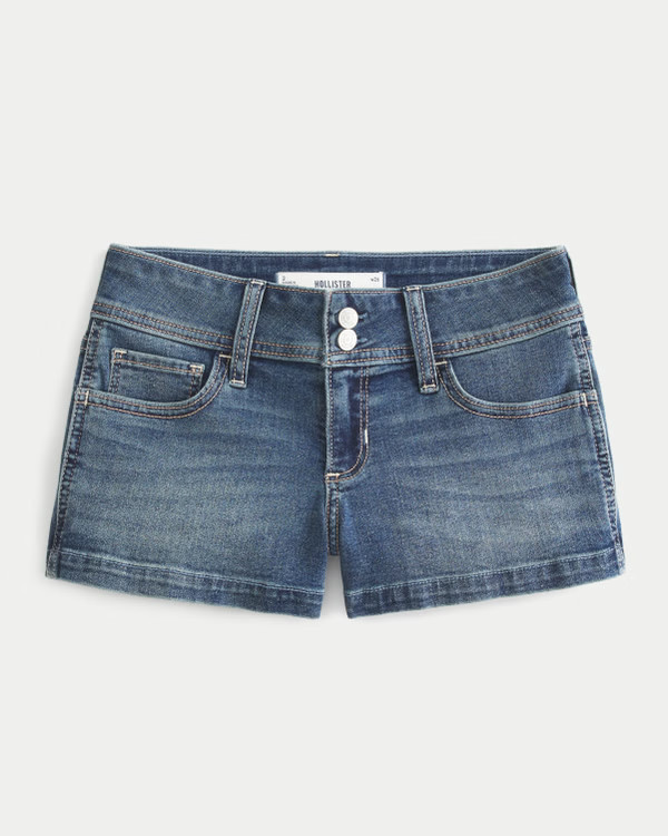 Low-Rise Medium Wash Denim Shortie Shorts | Hollister (US)