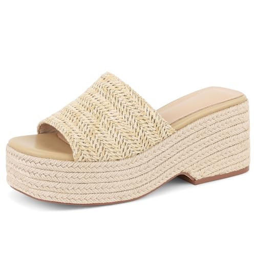 Erocalli Platform Sandals Womens Wedge Sandals Espadrilles Platform Slides Open Toe for Beach Casual Size 8 | Amazon (US)
