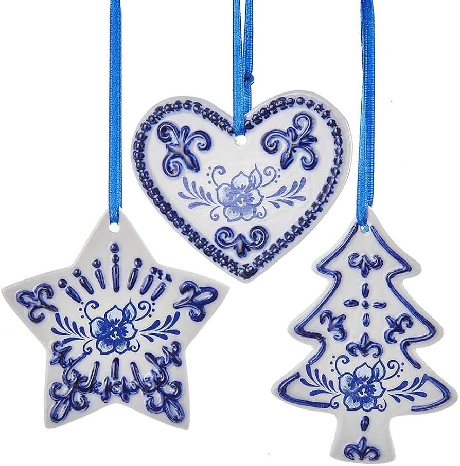 Kurt Adler Set of 3 Delft Blue Ornament Set, 3 Piece,Christmas | Amazon (US)