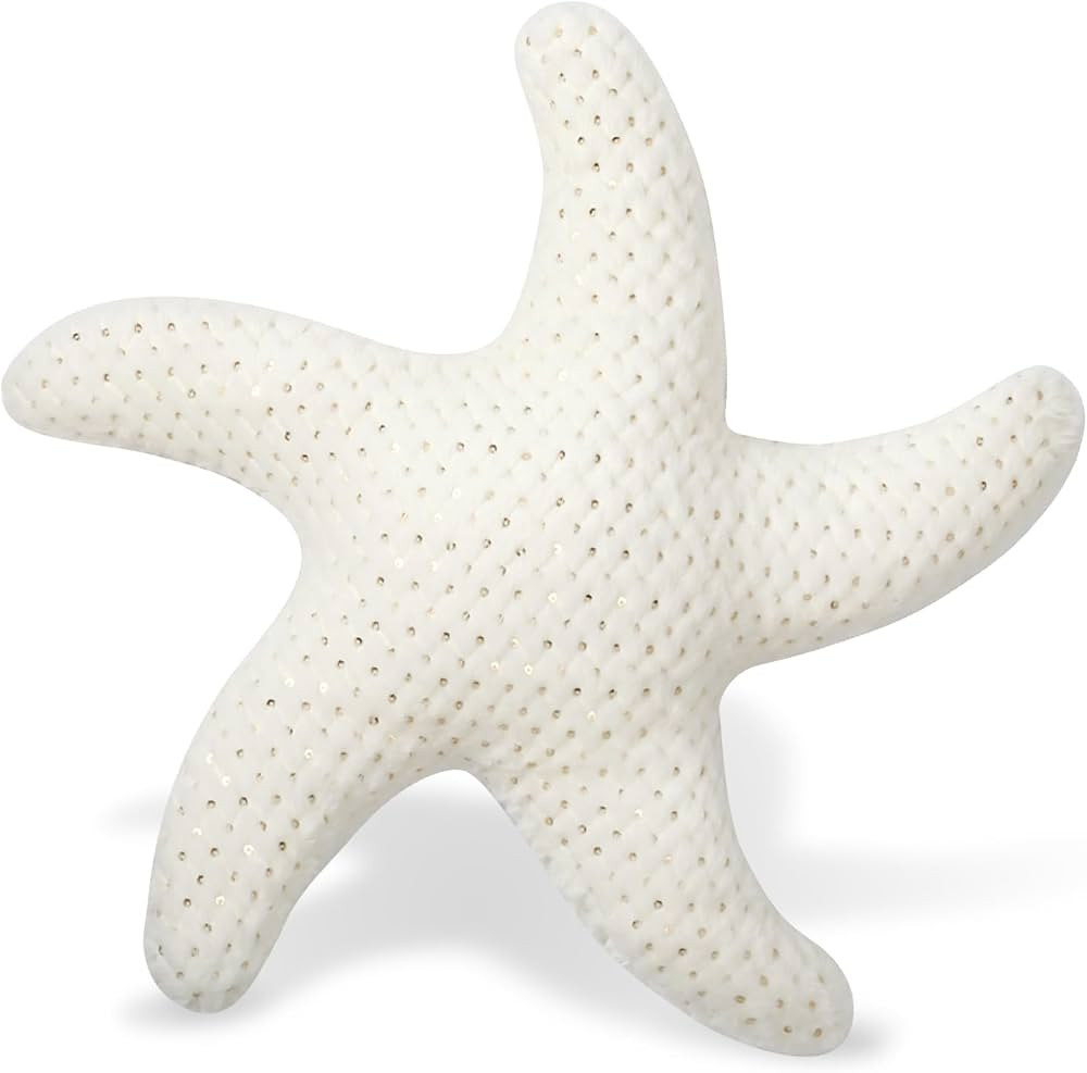 White Starfish Pillow with Gold Sequins Coastal Beach Decorative Throw Pillows Ocean Animal Plush... | Amazon (US)