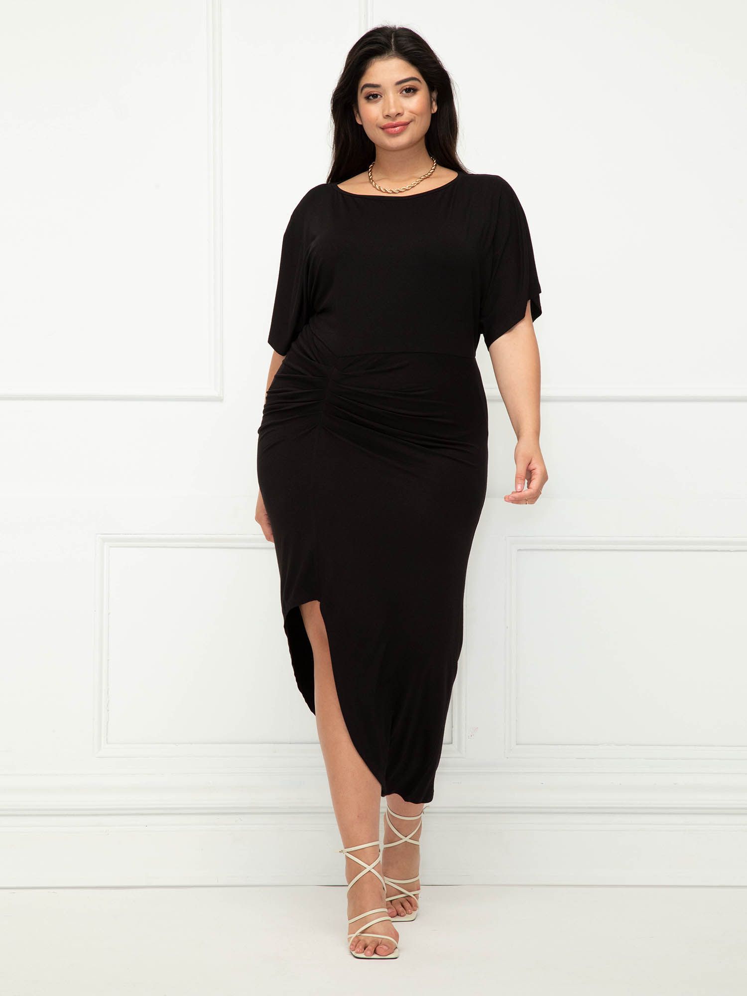 ELOQUII Elements Women's Plus Size Dolman Sleeve Ruched Dress | Walmart (US)