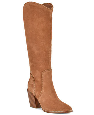 Women's Rosco Suede Whipstitch Tall Block Heel Boots | Macy's