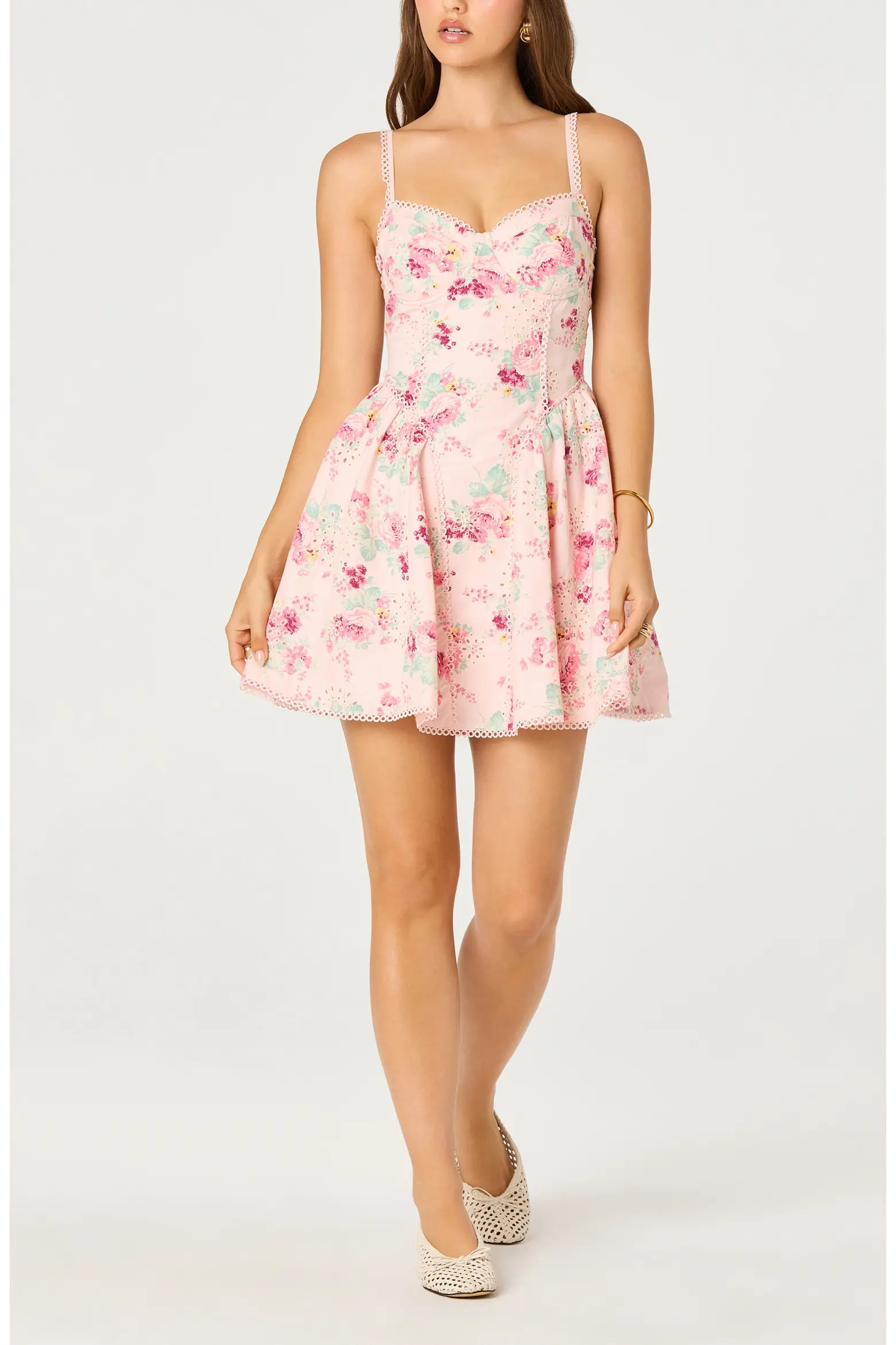 ASTR the Label Birdie Floral Eyelet Scallop Trim Minidress (Women) | Nordstrom | Nordstrom