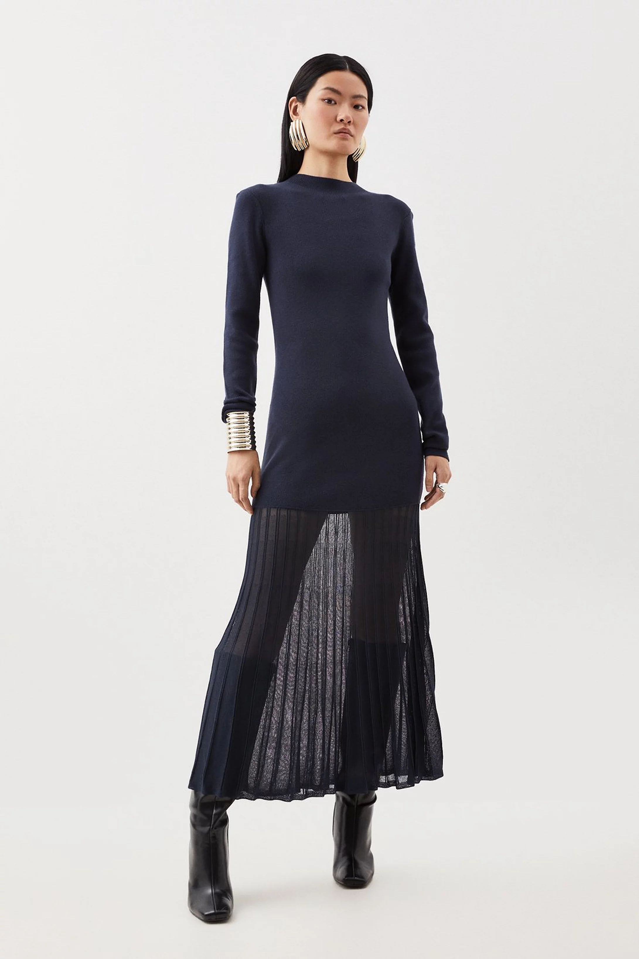 Semi Sheer Knit Midaxi Dress | Karen Millen UK + IE + DE + NL