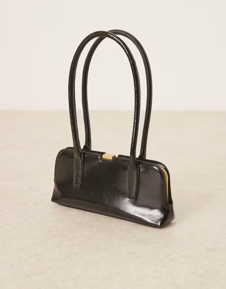 ASOS DESIGN high shine elongated handle bag in black | ASOS (Global)