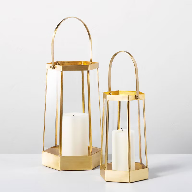 Brass & Glass Hexagonal Lantern - Hearth & Hand™ with Magnolia | Target