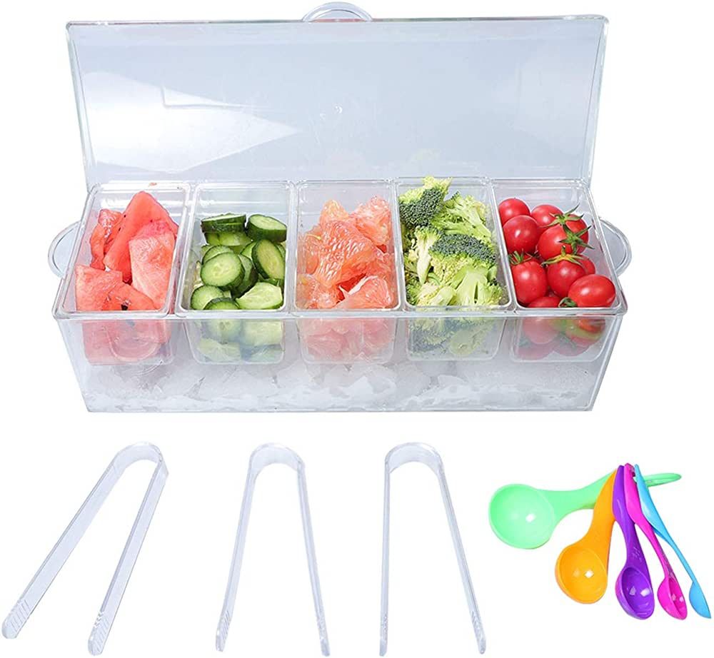 MorTime Ice Chilled Condiment Server with 5 Removable Compartments, Clear Sauce Caddy Serving Tra... | Amazon (US)