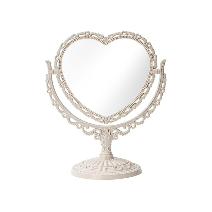 XPXKJ 7 Inch Vintage Heart Mirror - Elegant Desk Makeup Mirror with Double Sided 360 Degree Rotat... | Amazon (US)