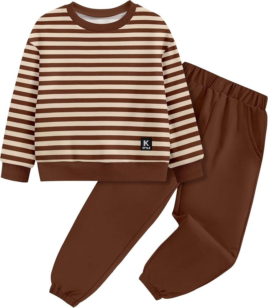 Toddler Boy Clothes, 2-5 Years Long Sleeve Striped Pullover Sweatshirt & Solid Jogger Pants Set B... | Amazon (US)