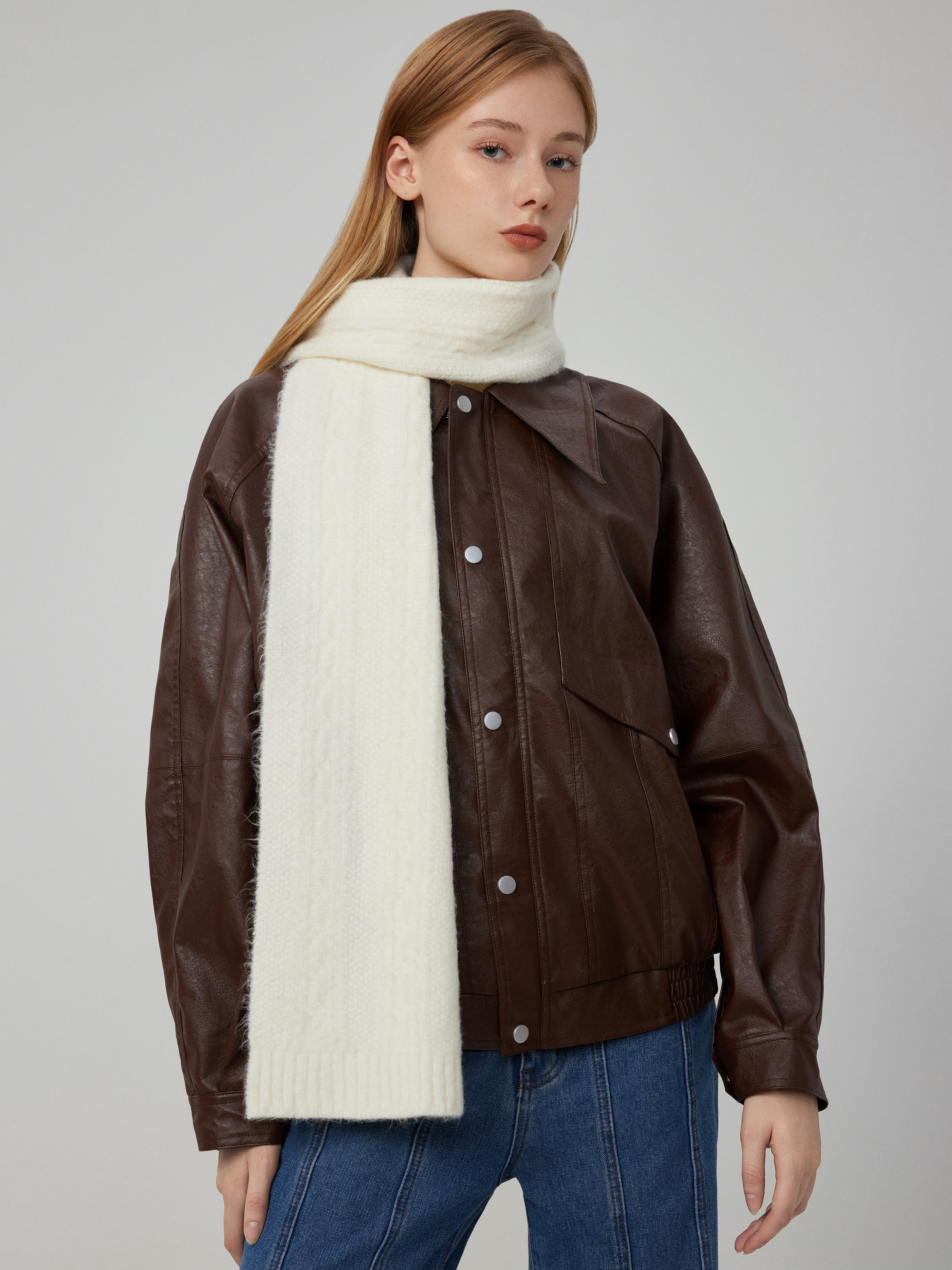 Wool Cable Knit Scarf For Daily Casual | Cider