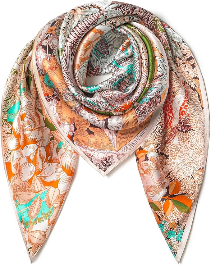 SHIROUYU 100% Pure Mulberry Silk Scarf 35" Large Square Lightweight Headscarf –Women’s Hair W... | Amazon (US)