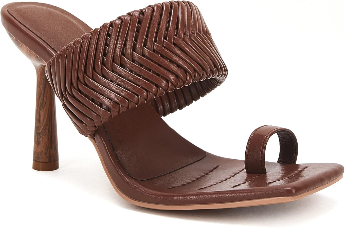 VETASTE Women's Braided Heeled Mule Sandals Square Open Toe Stiletto Backless Strappy Slip On Sli... | Amazon (US)