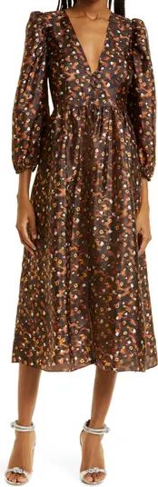 Asana Cheetah Garden Print Recyled Polyester Blend Midi Dress | Nordstrom