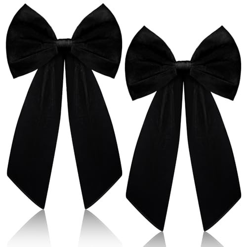 Halloscume 2 Pcs Black Velvet Bow Christmas Party Decorations 12 x 24 Inch Velvet Large Wall Bow Ribbon Hanging Decor Coquette Party Background for Christmas Wedding Bachelorette | Amazon (US)