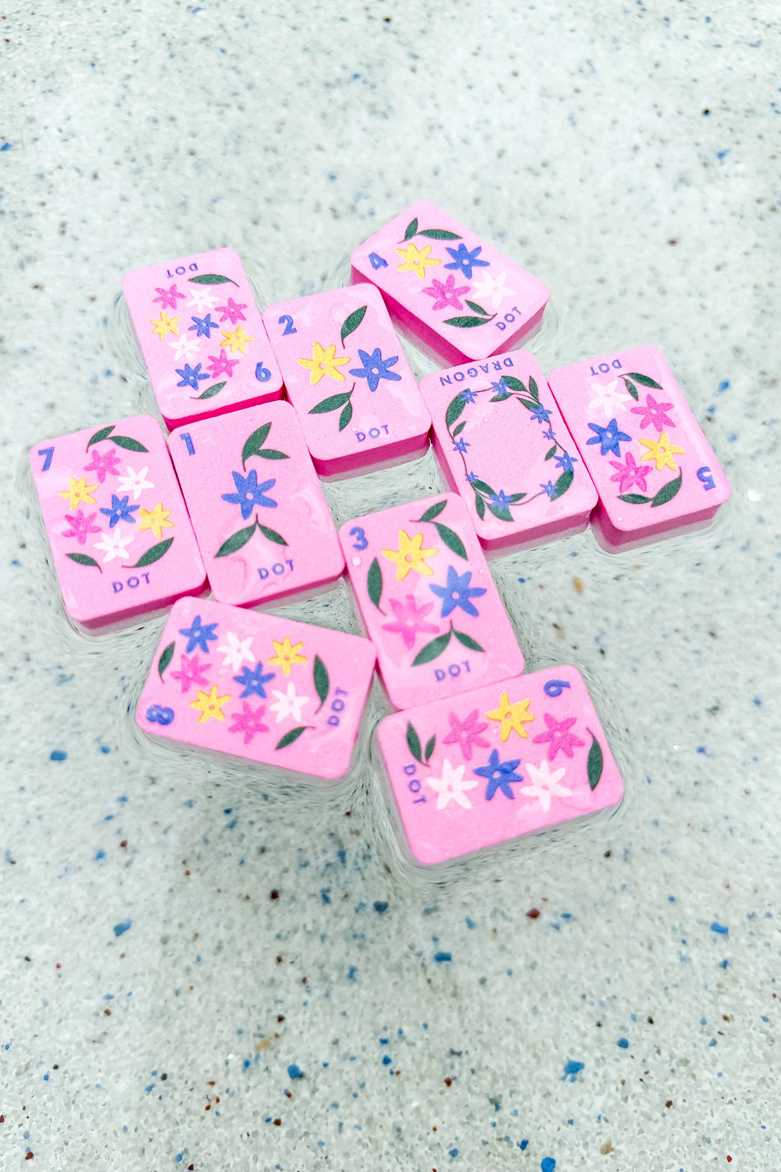 Floating Mahjong Tiles in Floral Pink for the Pool | Girl Tribe Co.