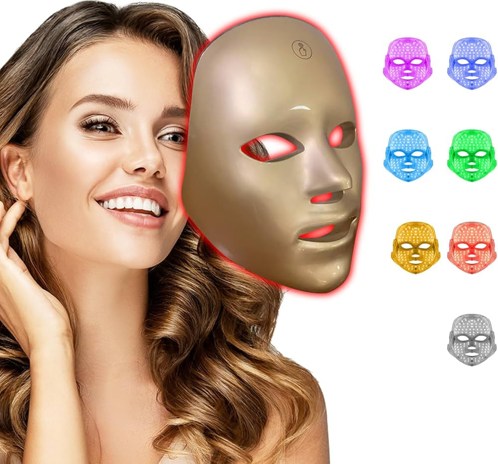 LED Face Mask Light Therapy – 7-in-1 Colors Facial Skin Care Mask for At-Home Use, Portable, Co... | Amazon (US)