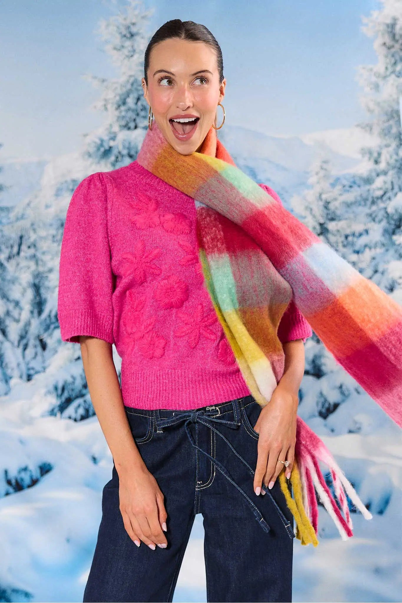 Brenna Pink Floral Knit Sweater | Avara