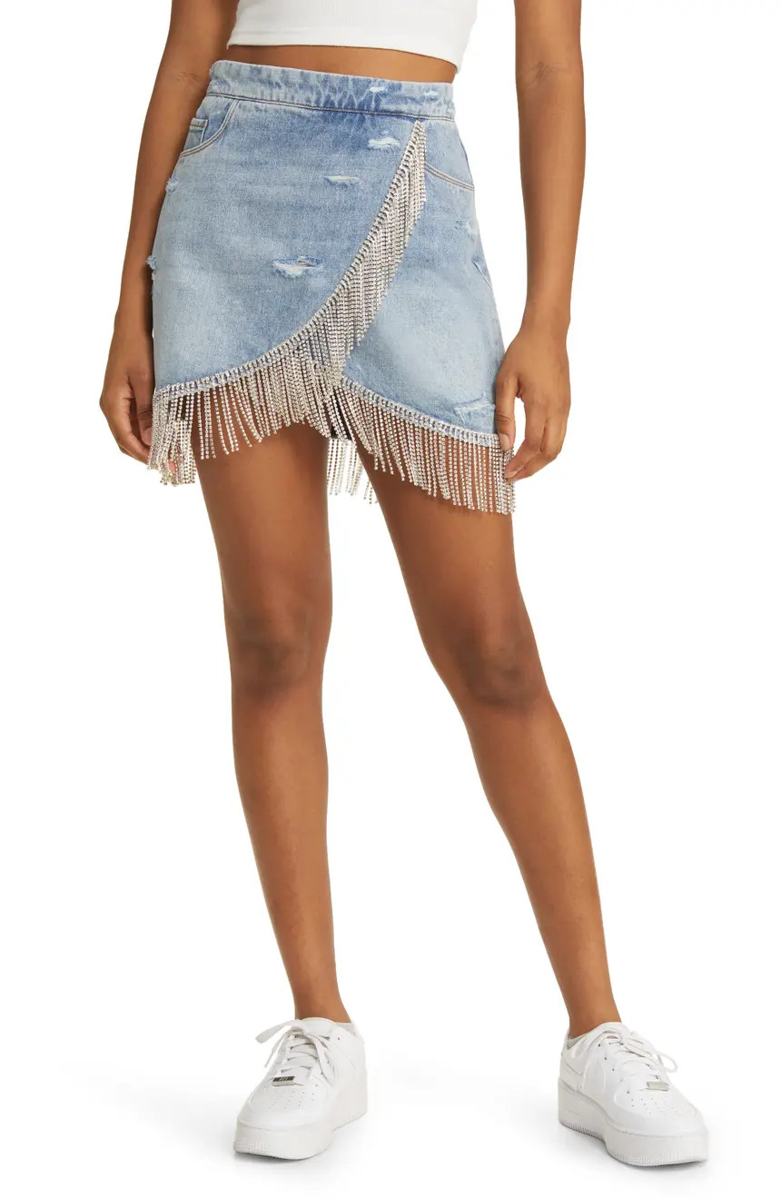 BLANKNYC Rhinestone Fringe Denim Miniskirt | Nordstrom | Nordstrom