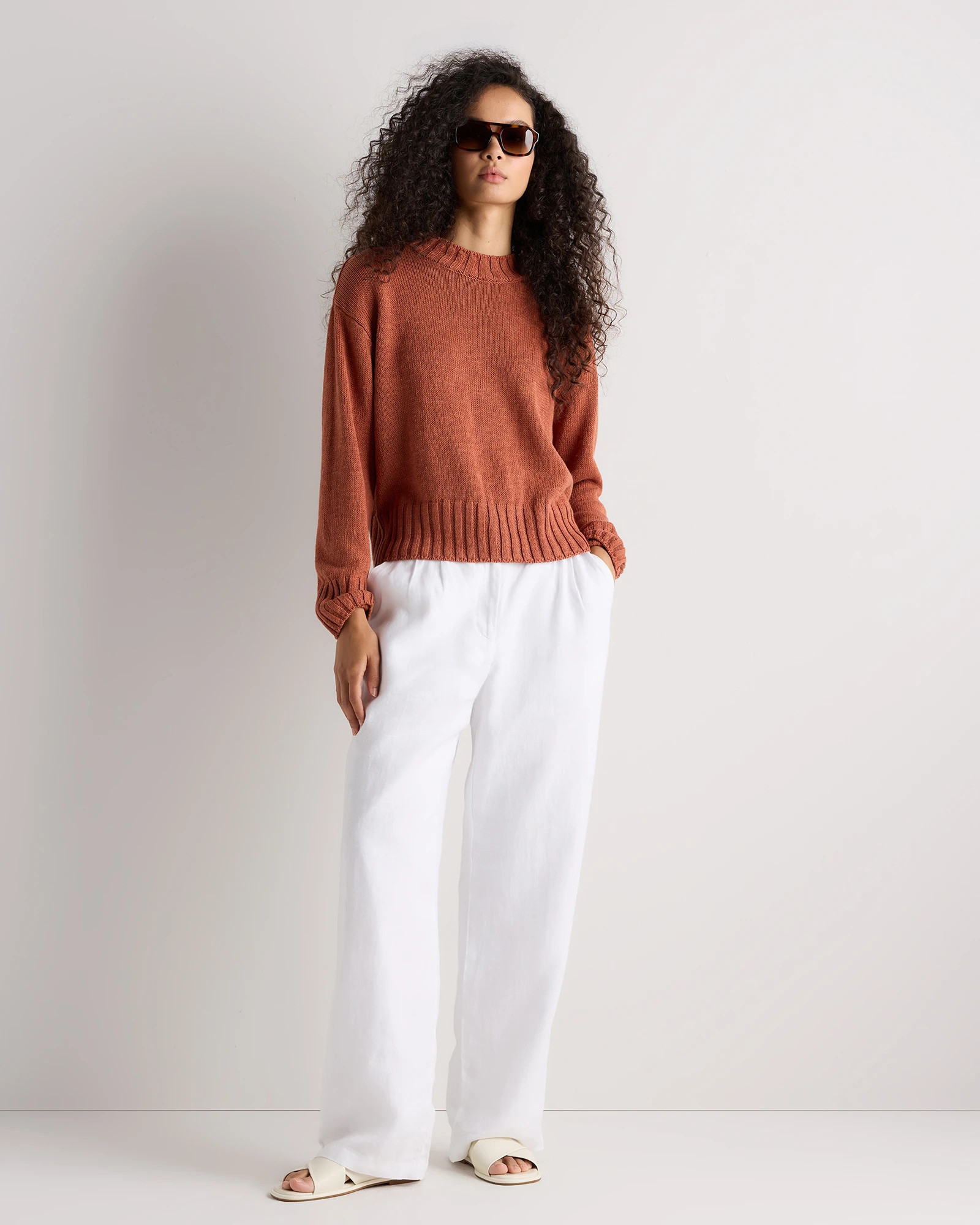 Cotton Linen Relaxed Crew Sweater | Quince