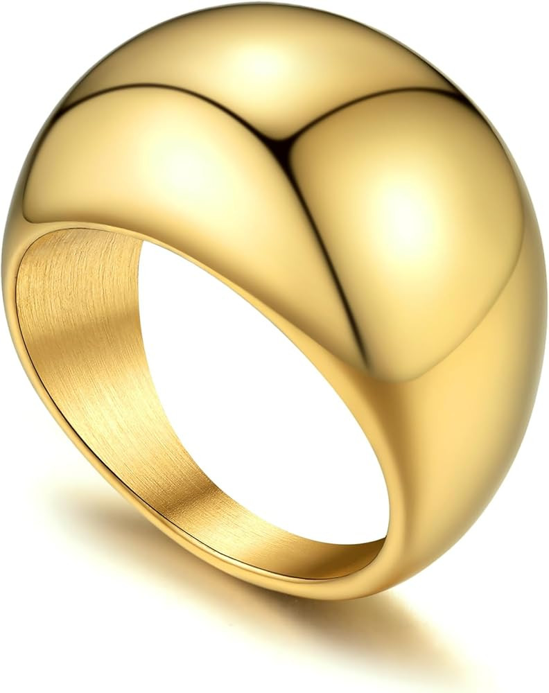 GOLDCHIC JEWELRY Chunky Dome Ring for Women, Stainless Steel Bold Stacking Croissant Statement Ri... | Amazon (US)