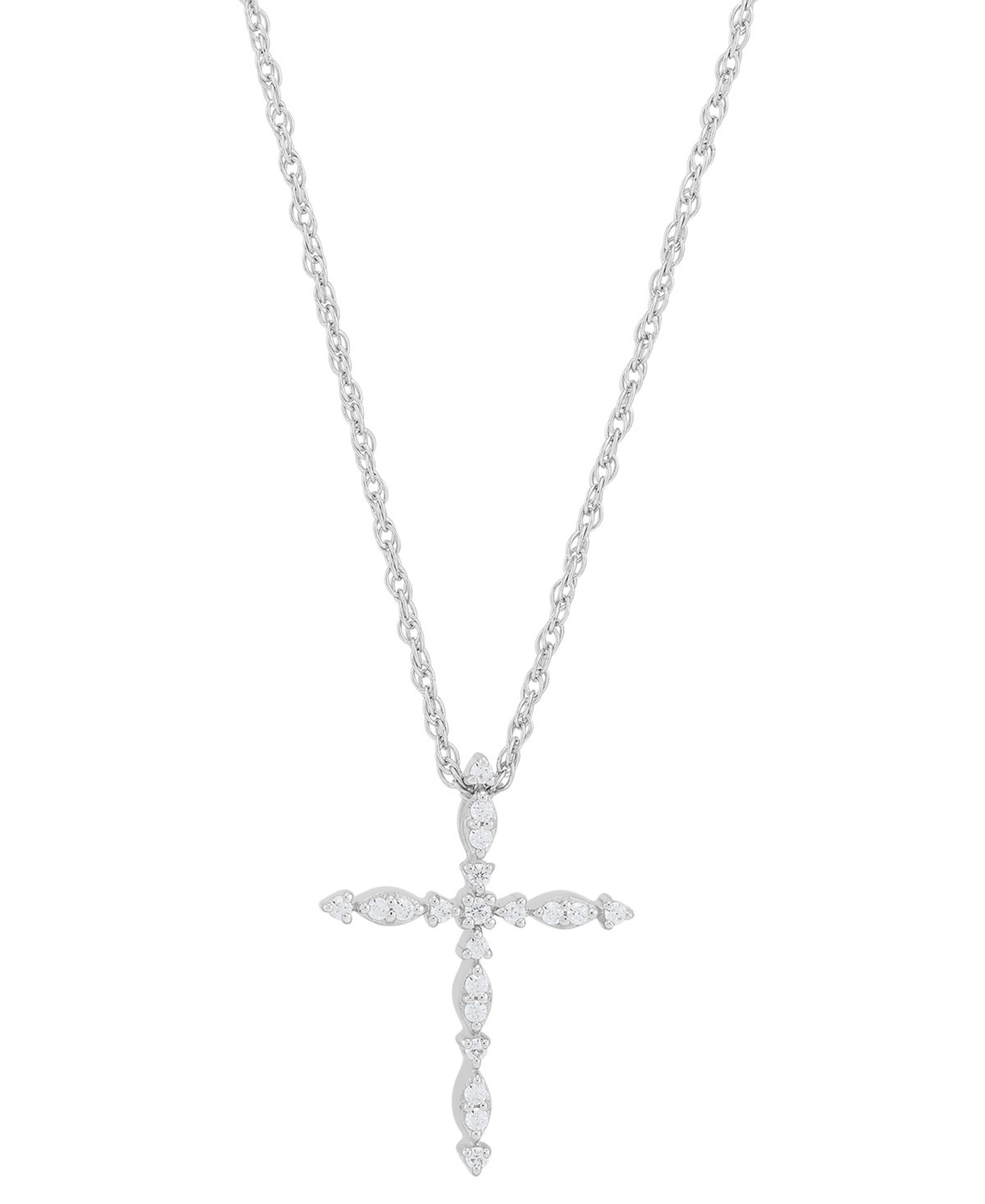 Diamond Cross Pendant Necklace (1/10 ct. t.w.) in Sterling Silver, 16" + 2" extender - Sterling Silver | Macy's