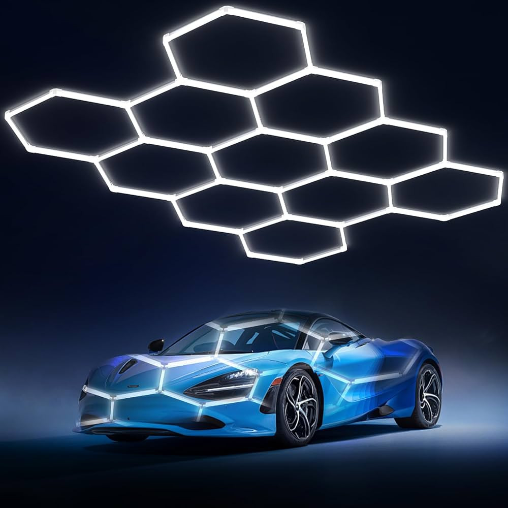Hexagon Garage Lights 329W 39480LM, 11 Grids LED Garage Hexagon Lights, 6500K Super Bright Honeyc... | Amazon (US)