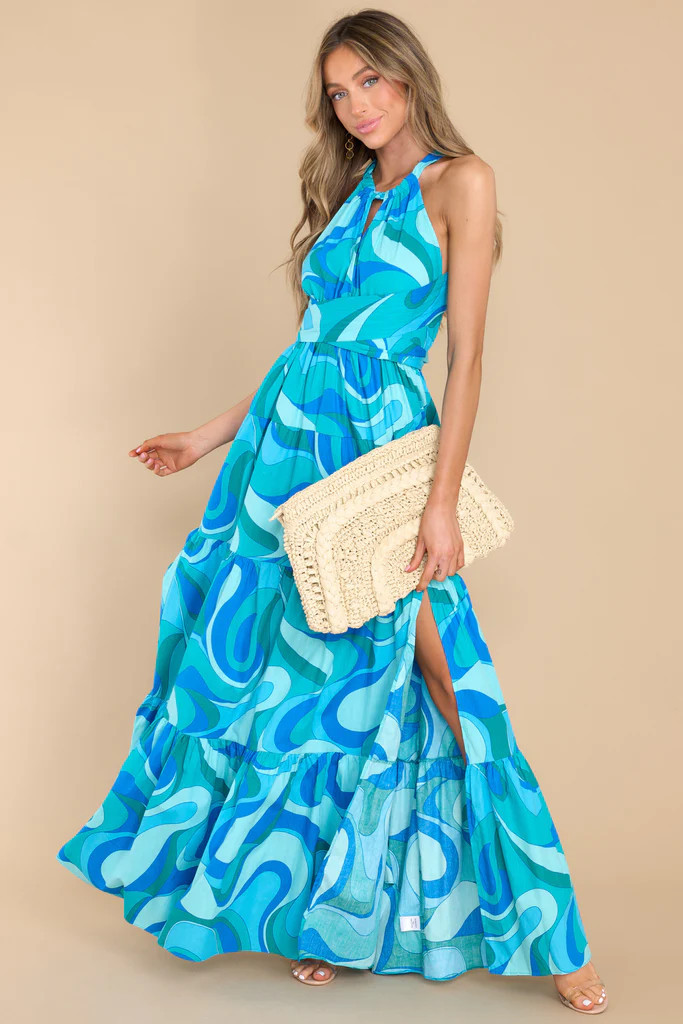 Depths Of Beauty Blue Print Maxi Dress | Red Dress 