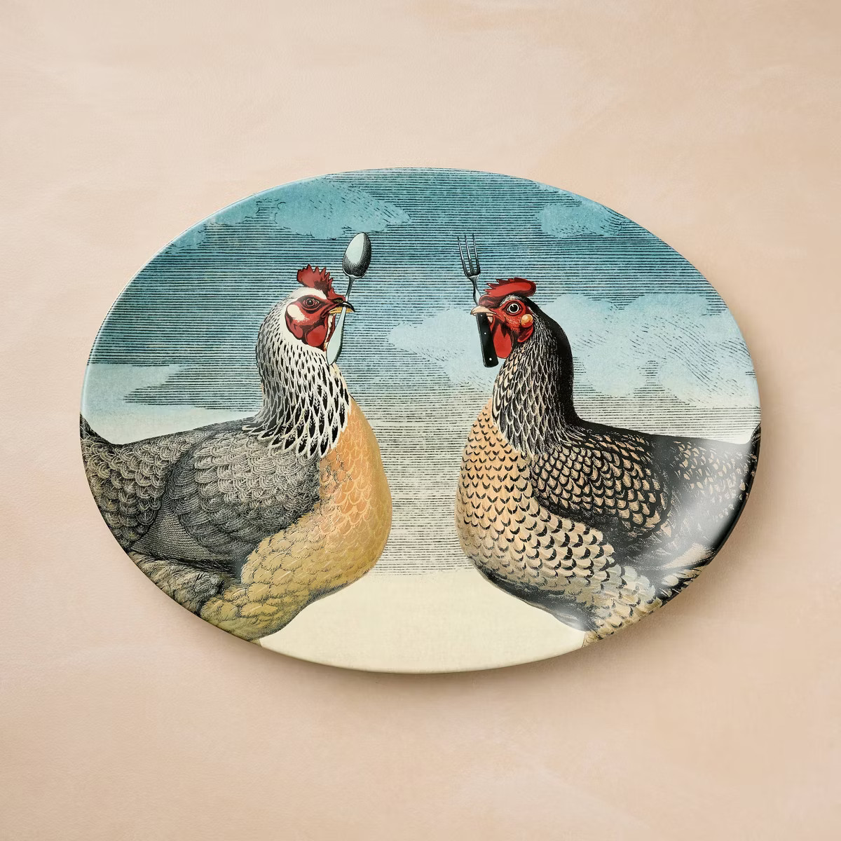 15"x11" Hungry Chickens Stoneware Oval Serving Platter - John Derian for Target | Target