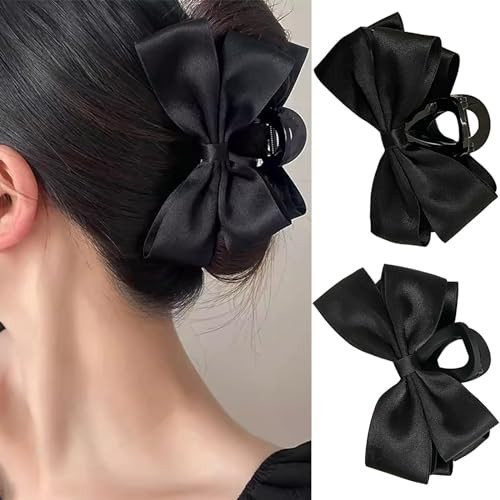 Bows Hair Claw Clip for Women Girls,Big Black Bow-knot Hair Clips Bow Hair Barrette Nonslip Claw Clip for Thin Thick Curly Hair,2PCS | Amazon (US)