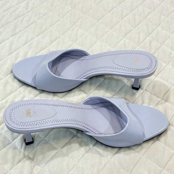 Zara Lilac Patent Kitten Heel Mules Lavender Light Purple Slide Sandal 37 | Poshmark