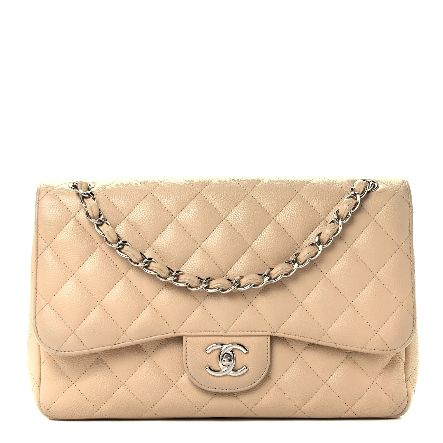 CHANEL Caviar Quilted Jumbo Double Flap Light Beige | FASHIONPHILE | Fashionphile