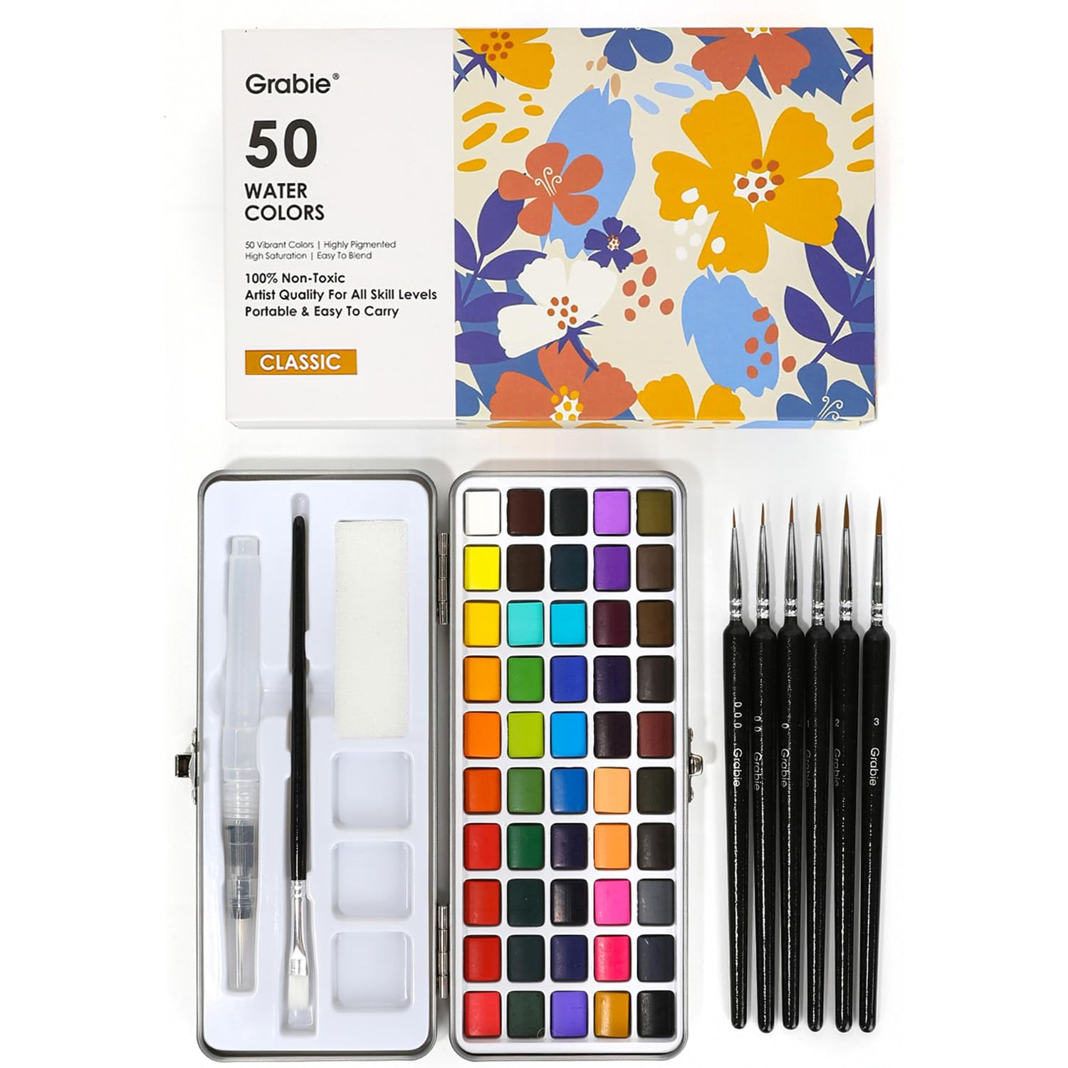 Grabie 50 Colors Watercolor Paint Set, Detail Paint Brush Included, Watercolor Paints, Painting S... | Amazon (US)