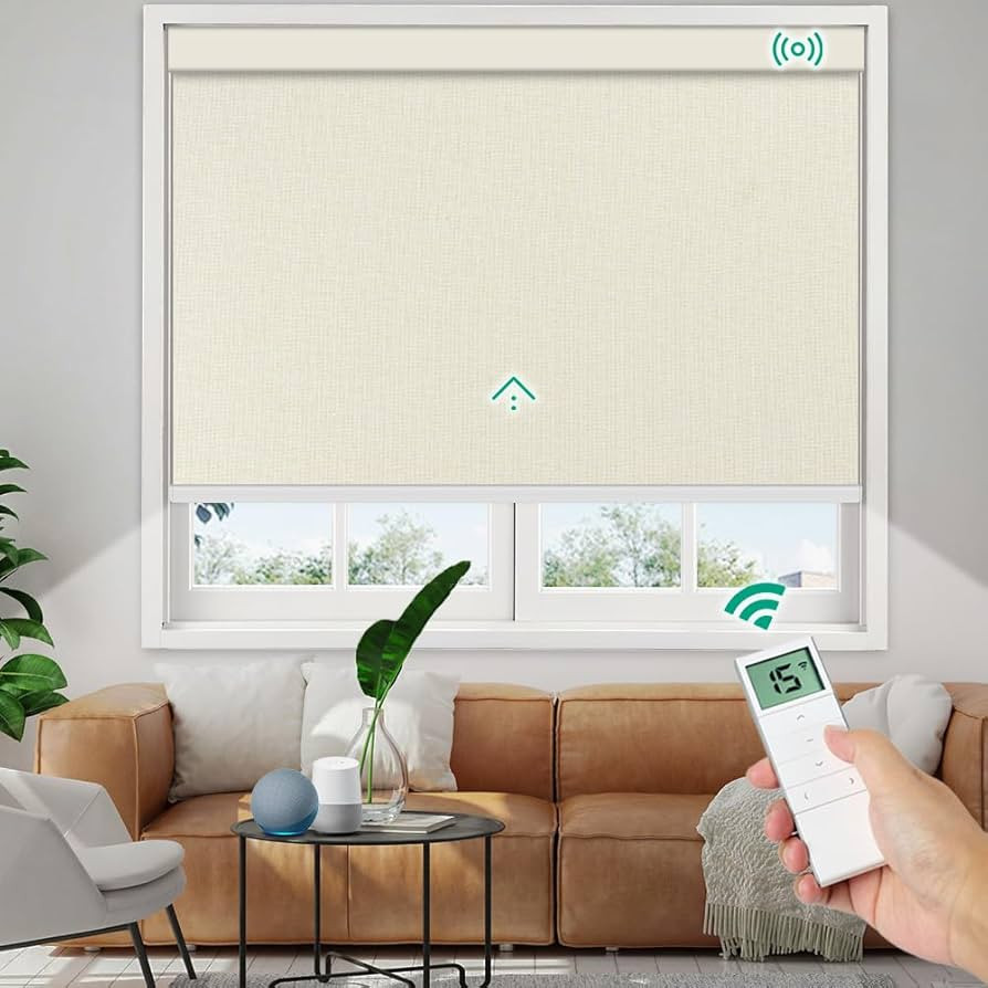Motorized Roller Shades, 10O% Blackout Remote Control Custom Window Shades Compatible with Alexa ... | Amazon (US)