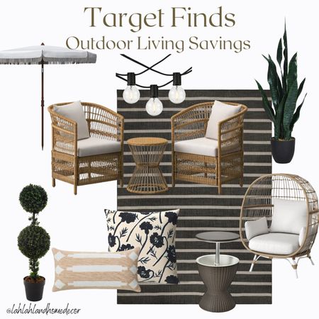 Save on these outdoor decor finds from Target home! @Target #target #targethome #outdoorpillows #cooler #outdoorseating | patio decor | outdoor string lights | indoor outdoor plants | outdoor rug | chair 

#LTKHome #LTKSaleAlert #LTKSeasonal